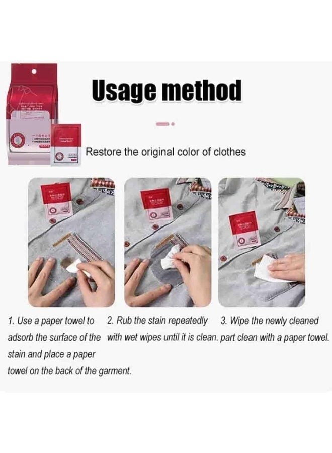 مناديل تنظيف ملابس كبيرة الحجم - مناديل مزيلة للبقع للملابس، مغلفة بشكل فردي، تركيبة قوية، لا حاجة للغسيل، لا تترك أي بقايا، سهلة الحمل، 20 منديل/علبة - Image 2